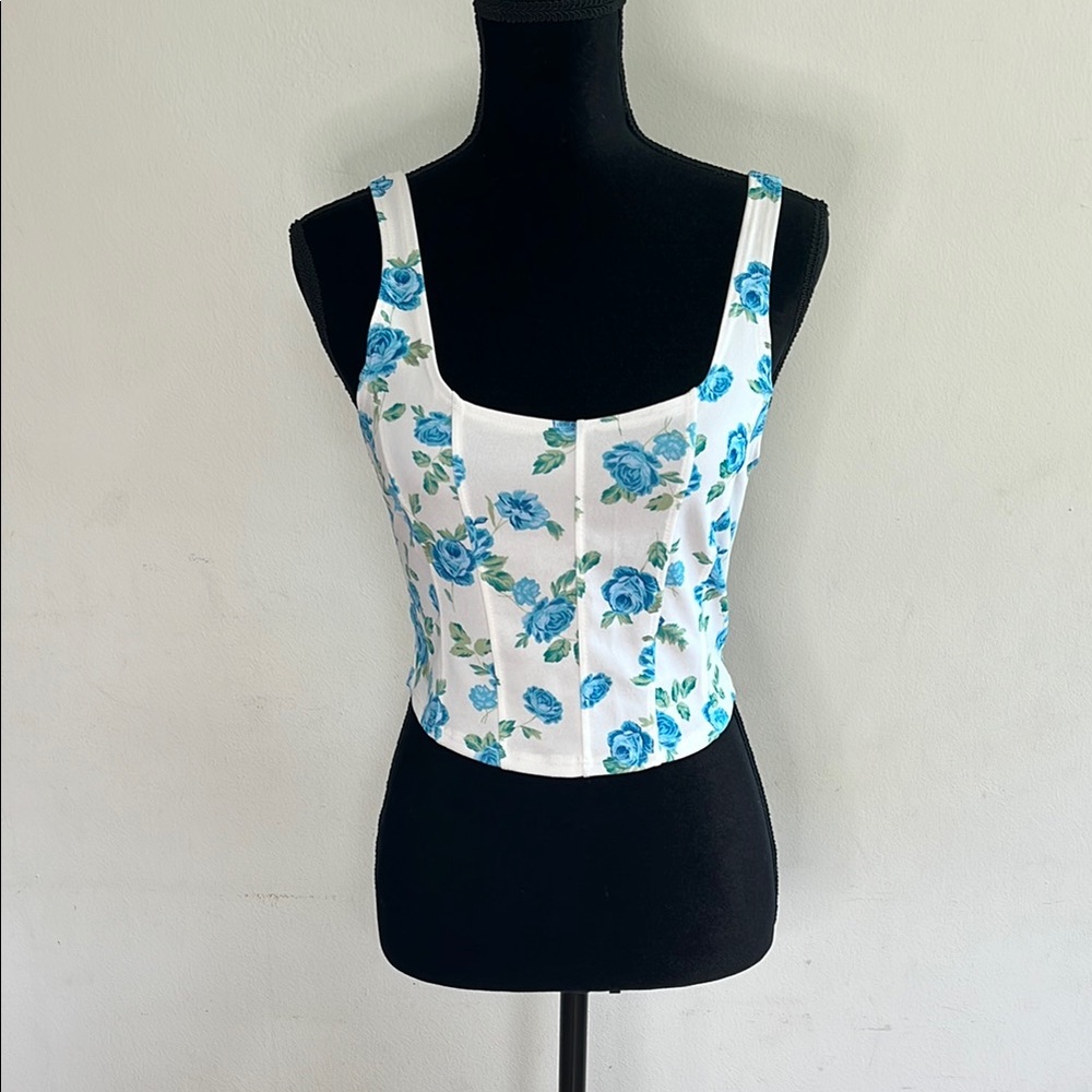 Altar'd State White and Blue Bustier Tank Top